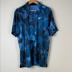 Nike Men's Blue and Black Polo Shirt Size Large
